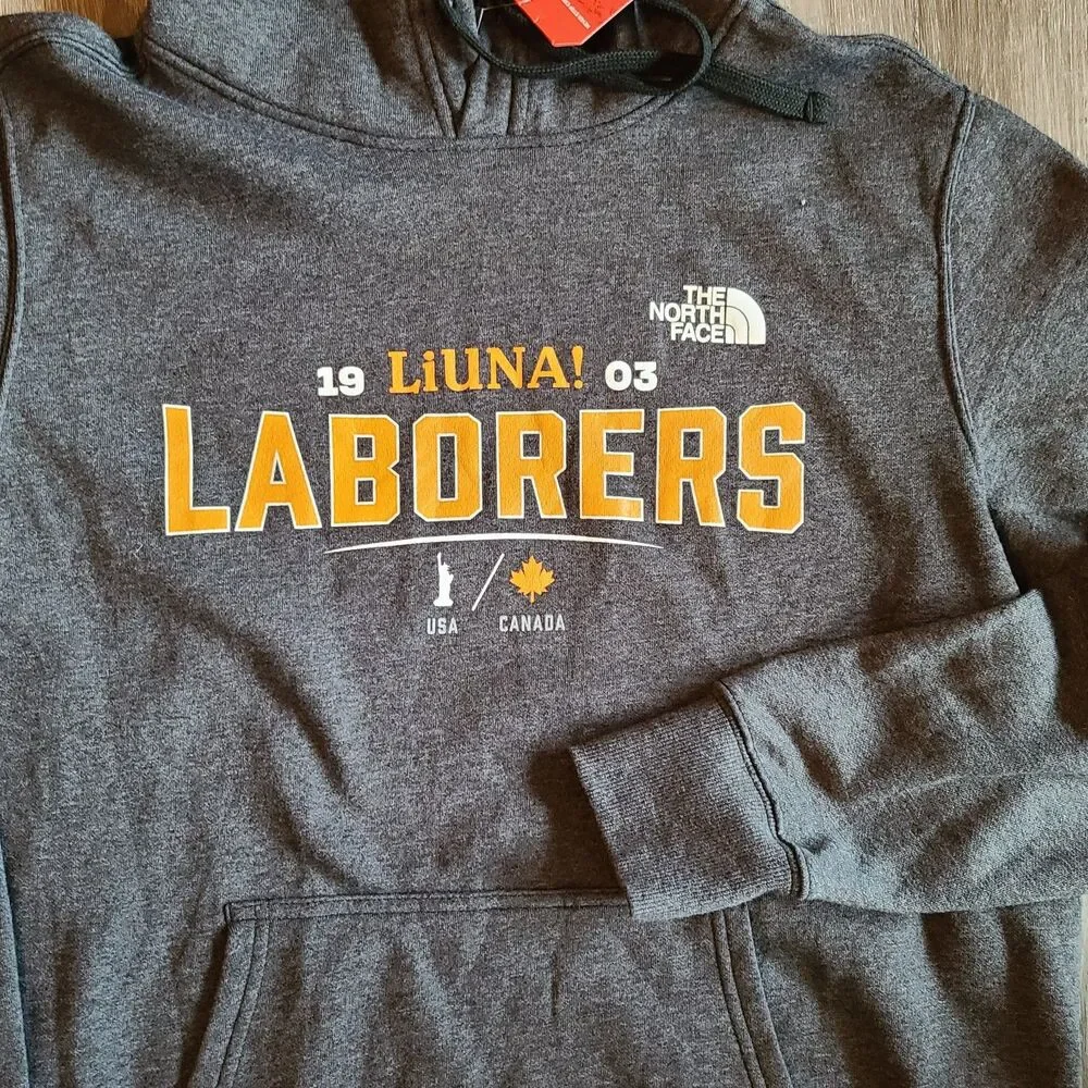 The North Face Hoodie Mens Large Gray Pullover LIUNA Laborers Graphic Sweatshirt